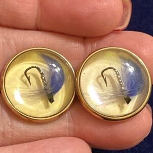 Vintage Krementz patented fishing lure under domed lucite cuff links